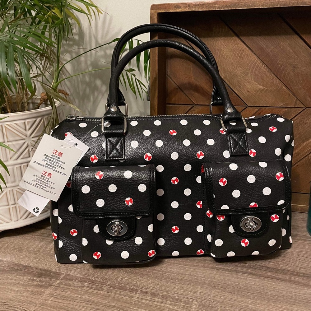 Disney Parks Minnie Mouse Dots Black Satchel Handbag NWT